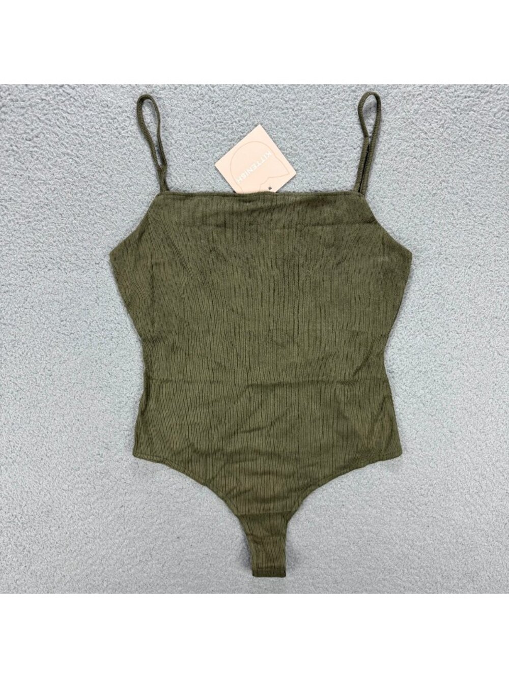 Kittenish Bodysuit Womens XXL 2XL Olive Green Ribbed Thong Spaghetti Strap Top